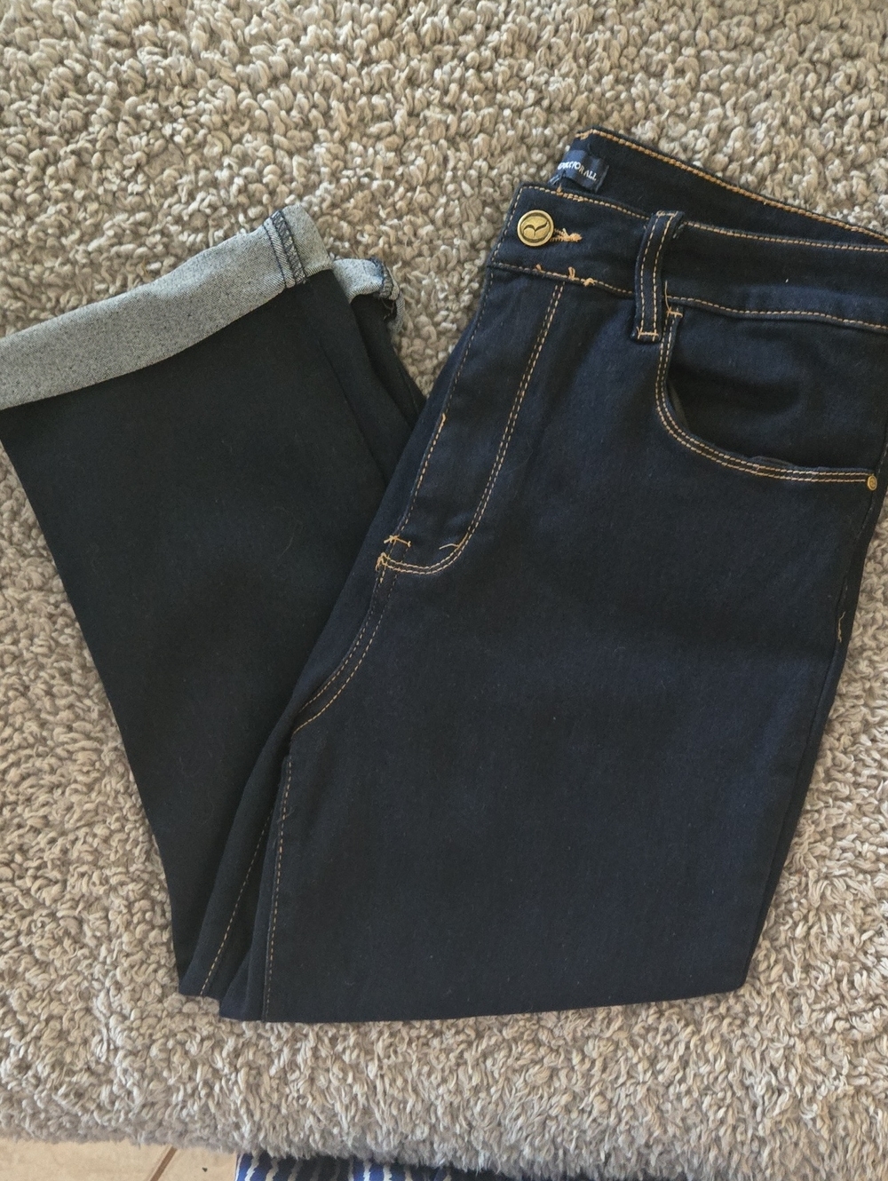 Women's Dark Blue Stretch Jeans Capri with Contrast Stitching-Size 14